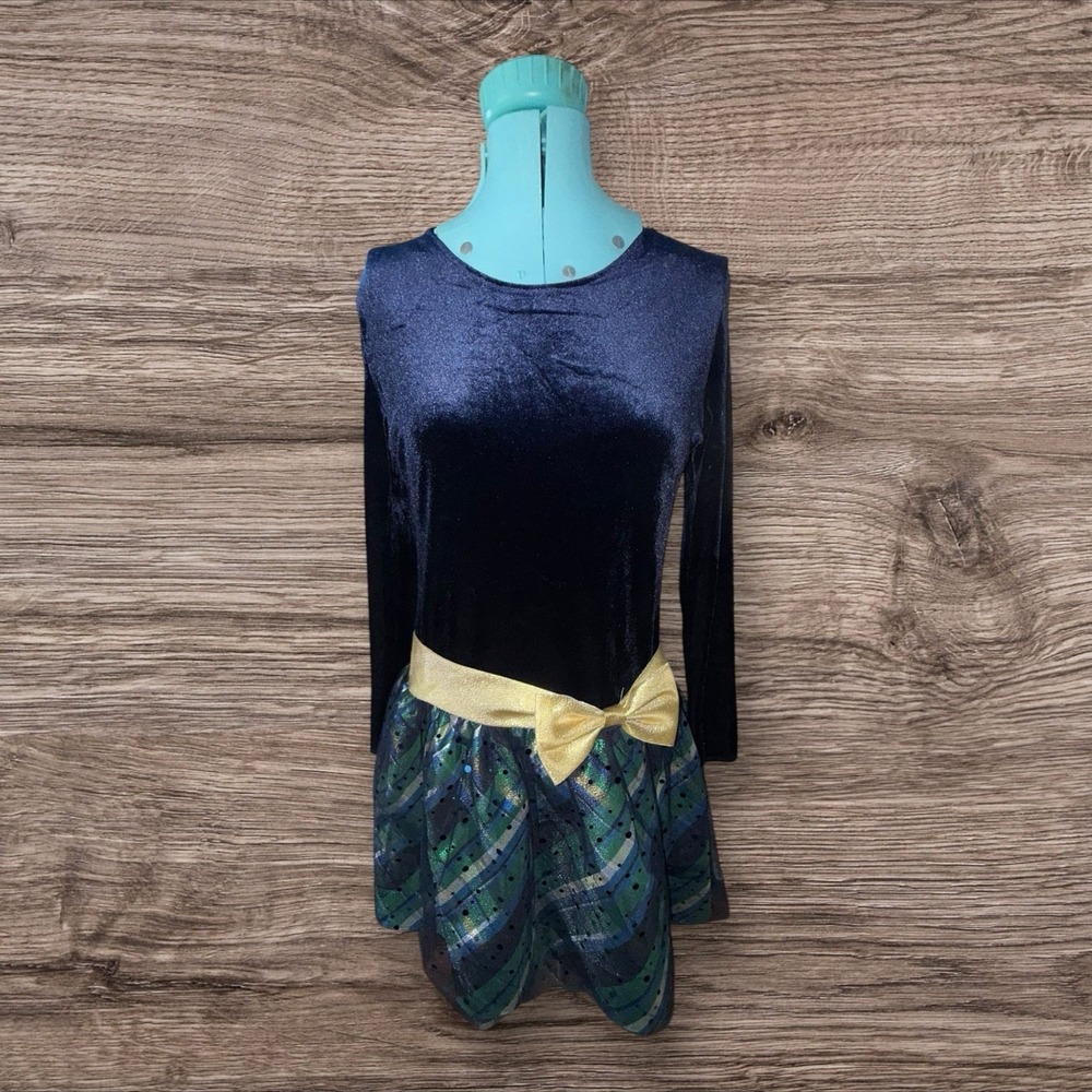 Bonnie Jean Girls Size 16 Velvet Plaid Dress NWOT Navy Green Gold Bow